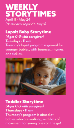 List of weekly storytimes for babies and toddlers