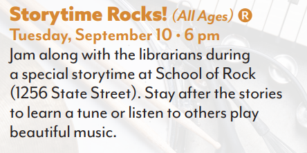 text description for music storytime at School of Rock